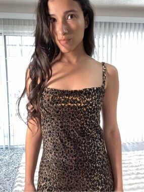 River Island Burnout Velvet Leopard-Print Maxi Slip Dress in Brown and Black